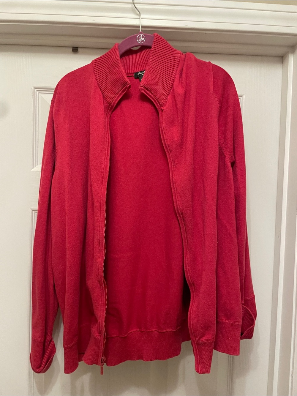 Eddie Bauer vintage Women’s coral Red Zip-Front Sweater Jacket